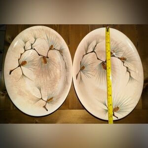 Set of 2 Canyon Pine Hand-Painted Oval Platters – Kanedai Japan